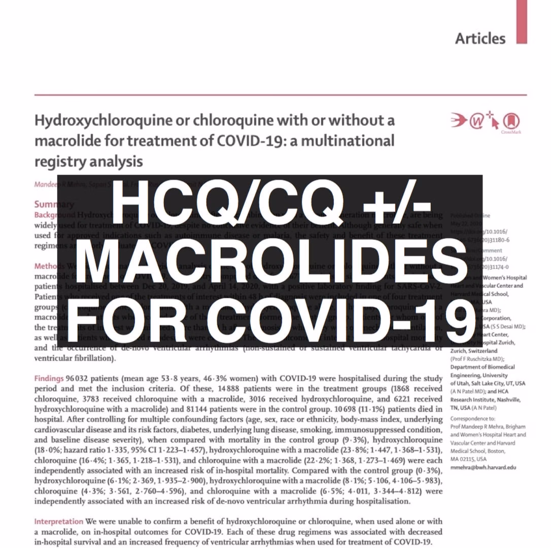 HCQ Or Chloroquine +/- Macrolide For COVID-19