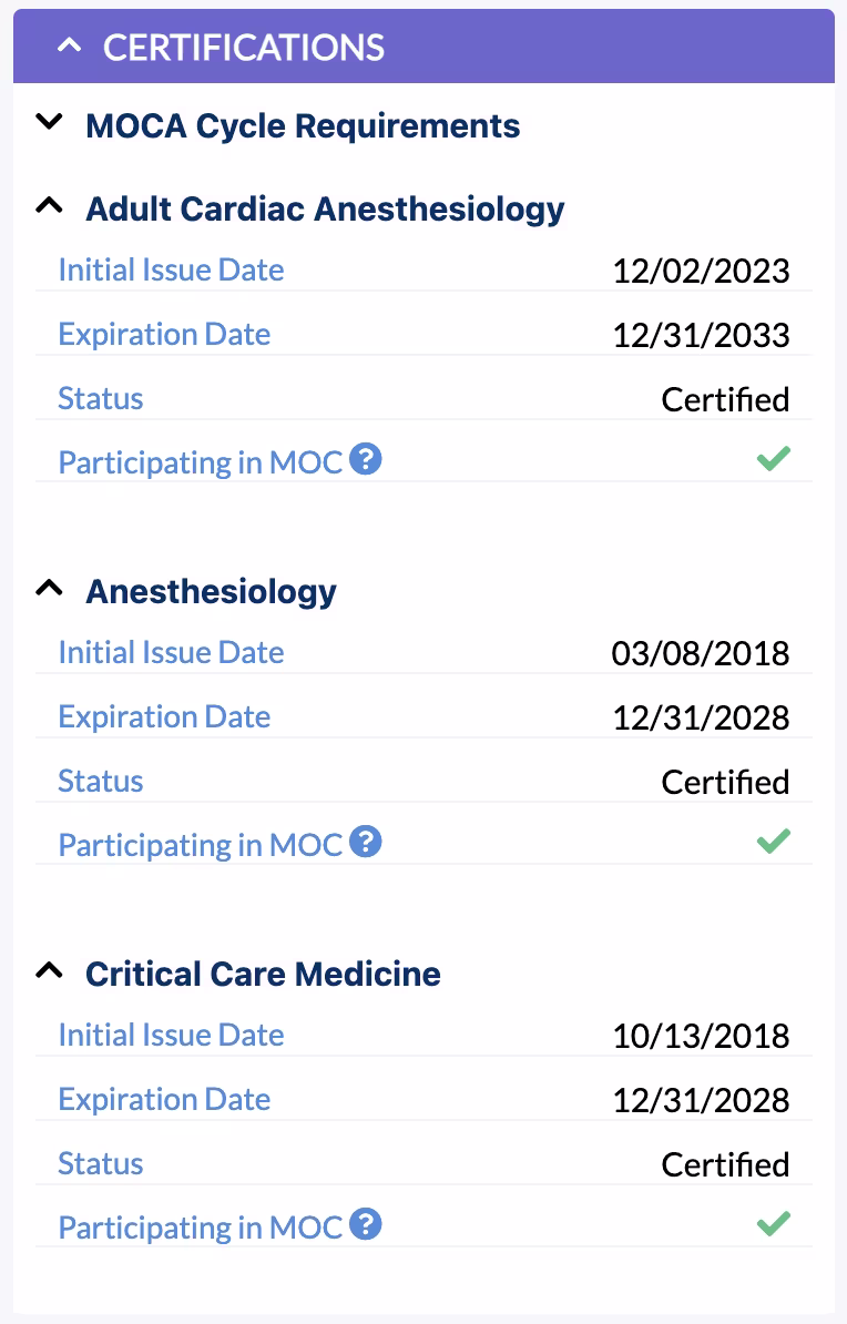 Maintenance of Certification in Anesthesiology (MOCA)